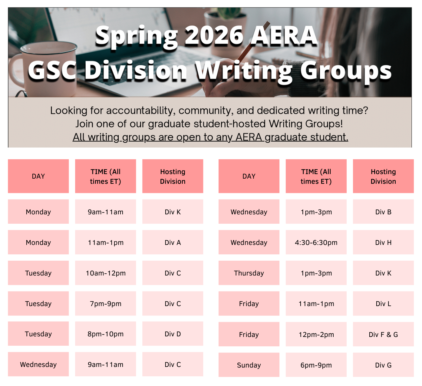 Spring 2026 Writing Groups